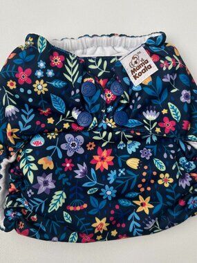 NEW Mama Koala Pocket Cloth Diaper OS Floral Garden Print Navy No Insert